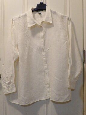Lauren by Ralph Lauren Women's 3X White 100% Linen Button-Down Shirt